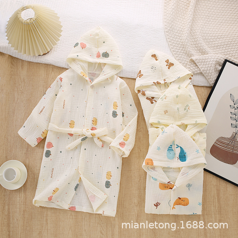 Pure Cotton Cartoon Double-Layer Gauze Children's Bathrobe and Bath Towel, Universal Swimming in Summer, Spring, Autumn and Winter