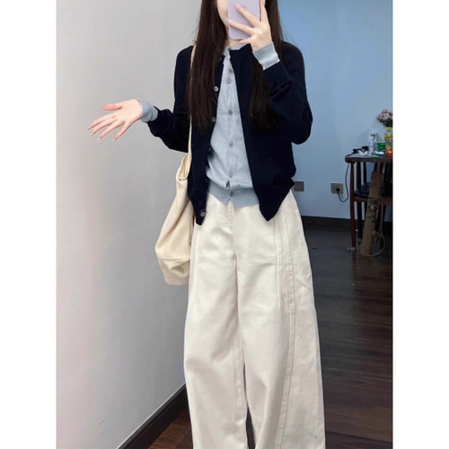 KANING college style fake two-piece knitted cardigan 2025 autumn and winter new Korean style high-end sweater outer layer
