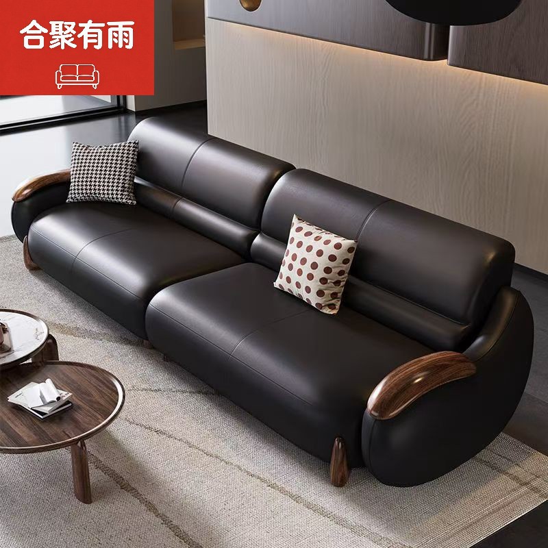 New Chinese-Style Ebony Wood Sofa, Modern Living Room Luxury Villa Top-Tier Small Yellow Leather New Combination Light Luxury Sofa