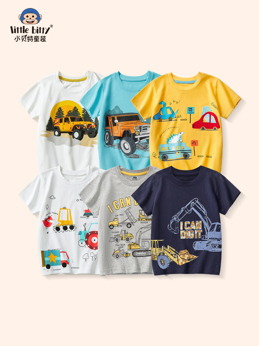 Boys T-Shirt Summer Cartoon Excavator Short Sleeve T-Shirt Boys Cotton T-Shirt Short Sleeve Top 2025 Summer New Style