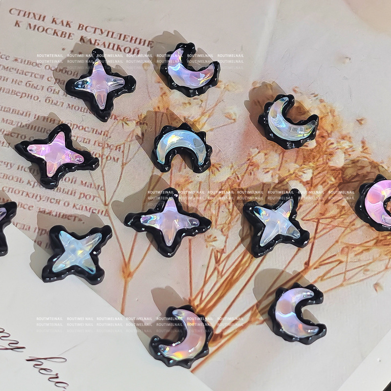 新款甜酷暗黑少女心银河极光炫彩星月水波纹烤漆美甲饰品diy配件|undefined