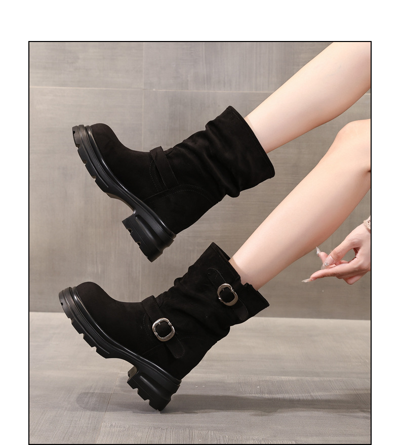 Boot Martin nữ đế dày tăng chiều cao, cổ ngắn 9cm tôn dáng — đen chi tiết 12