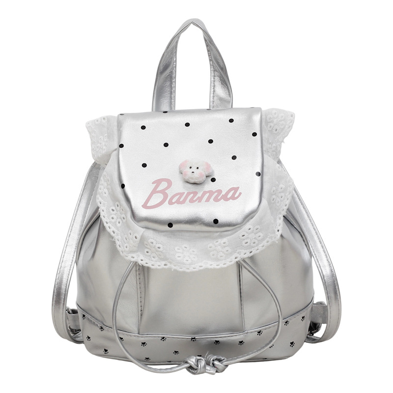 Coreano ins caricatura perrito mochila mujer diseño pliegue de encaje mochila de estudiantes lindas mochila