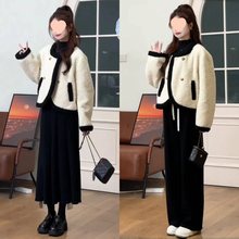 一整套开春穿搭2025新款羊羔毛短外套半身裙两件套小香风时尚套装