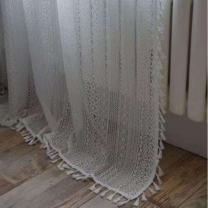 Böhmische Weiße Gardinen Mit Quasten Und Vintage Spitzenmuster_voghion.com