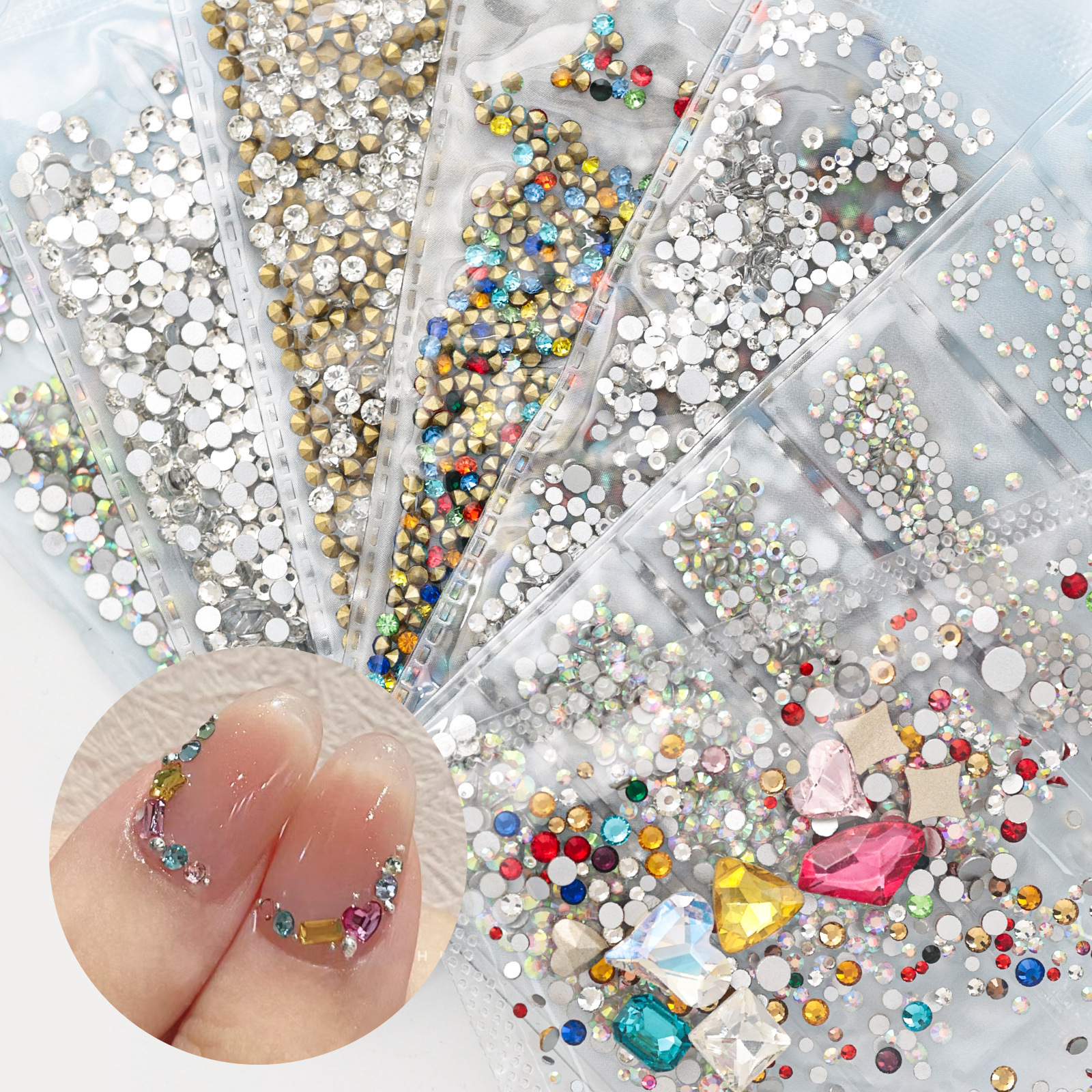 도매 1440 펠 네일 아트 투명 화이트 라인 스톤 슈퍼 플래시 체코 다이아몬드 AB 컬러 DIY 네일 장식 플랫 드릴