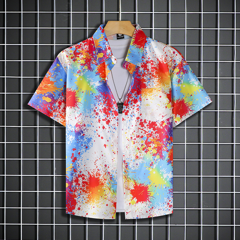 Men's Quick-Dry Floral Print Short Sleeve Shirt Loose Fit Beach Casual Hawaiian Style Shirt Machine Washable Convenience_viptrois.com