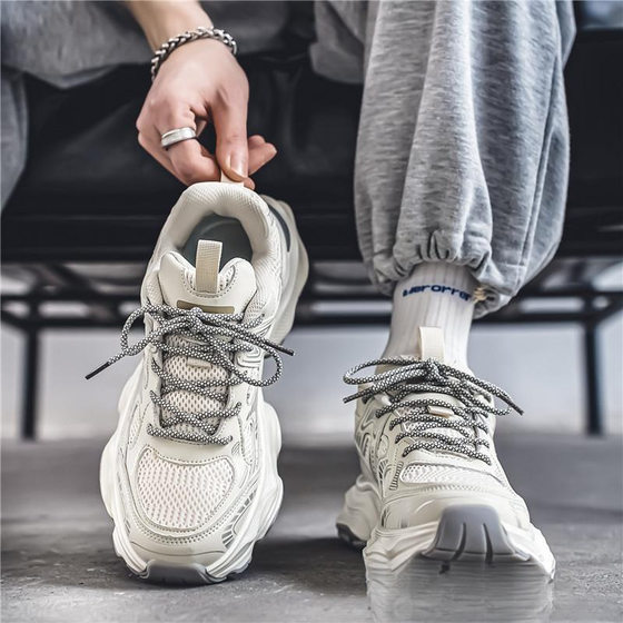 Putian Men's Shoes Summer Mesh Breathable Pure White sneaker Men's Thick-soled Running Non-slip Torre Shoes 2024 New