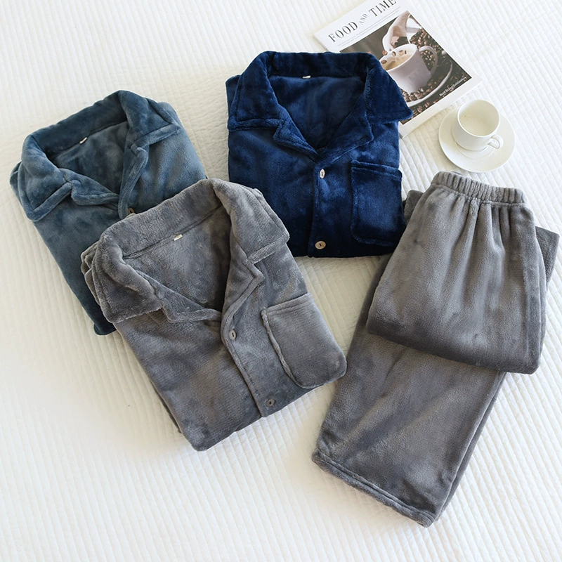 Мужская Пижама осень/зима фланелевая с длинным рукавом на подкладке однотонная простая Коралловая флисовая Домашняя одежда подходит для поколения волос