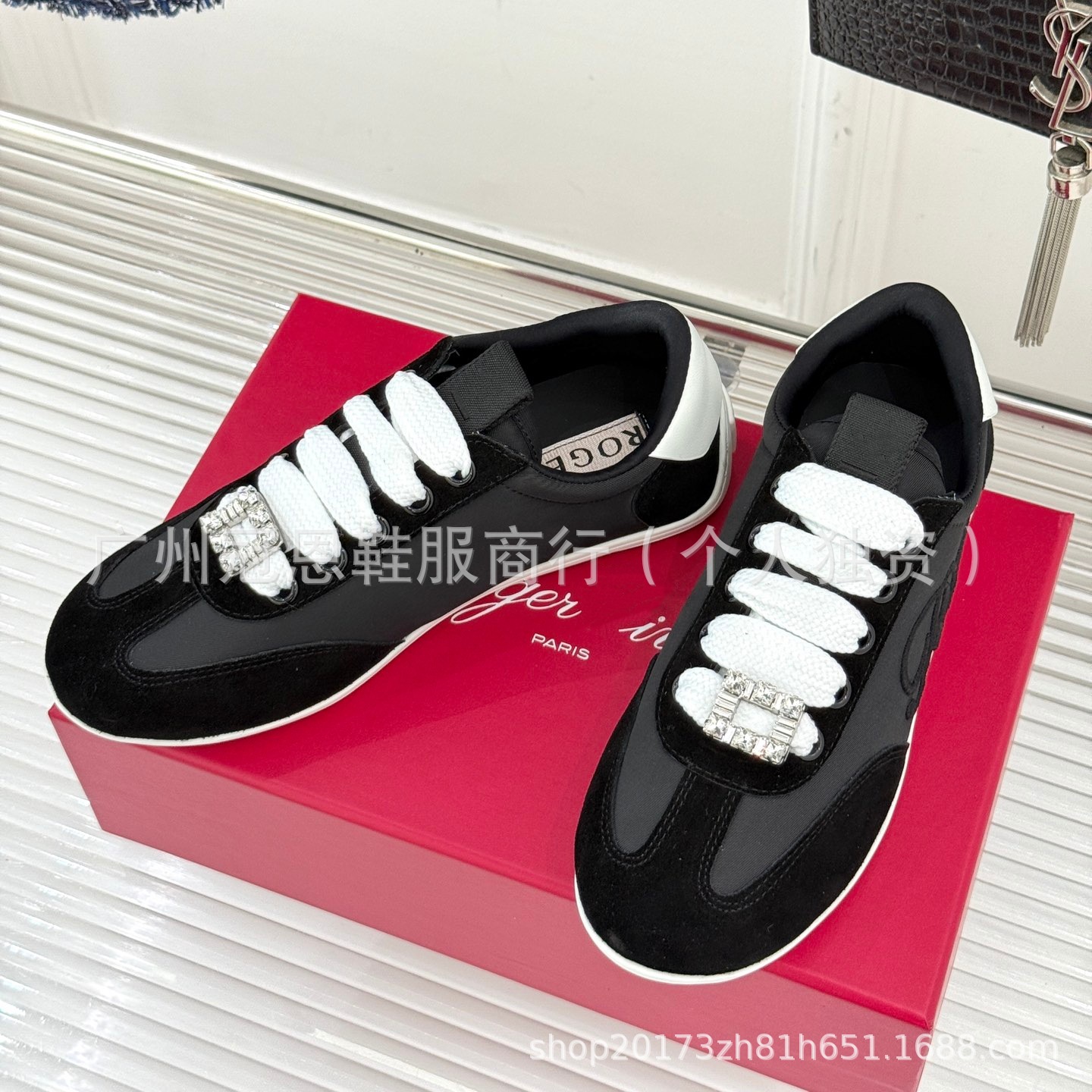 【Migua】Niche Feng Shui Rhinestone Square Buckle Lace-Up Breathable Soft Sole Embroidered Casual Jogging Shoes