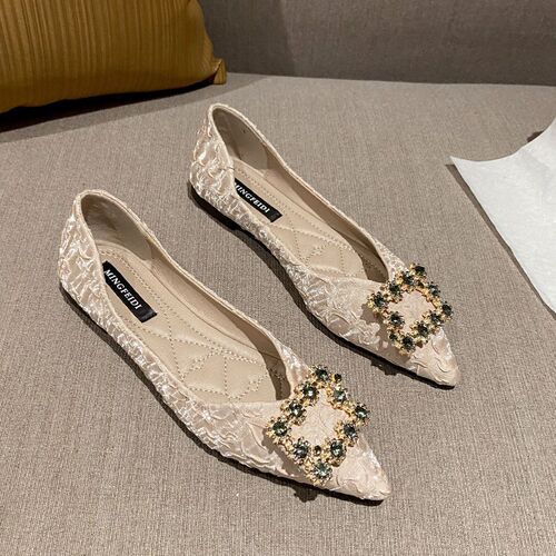 Soft Sole Pointed Flat Women's Fashionable Beaded Shoes with Open Mouth for Evening Wind Gentle Shoes