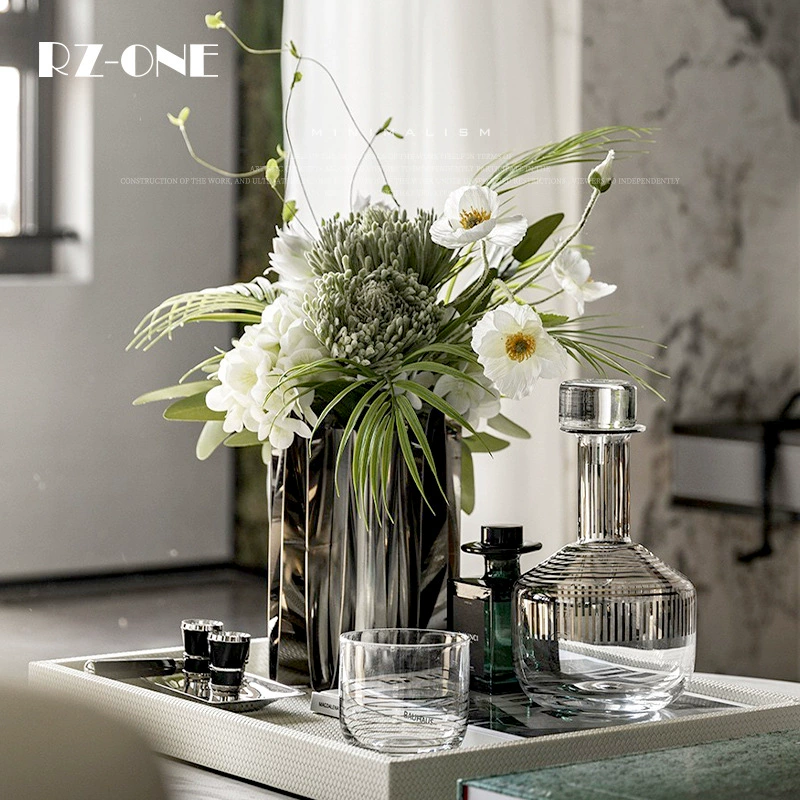 Cancer Тринадцать высокого уровня Чувство Современная легкая роскошная имитация цветочной украшения Гостиная модельный стол Обеденный стол из нержавеющей стали цветочный стол