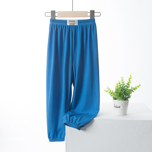 Summer Thin Breathable Ribbed Straight Leg Pants for Mother and Child Fashion Casual Wide Leg Pants with Baby Ankle-Fitting Anti-Mosquito Pants