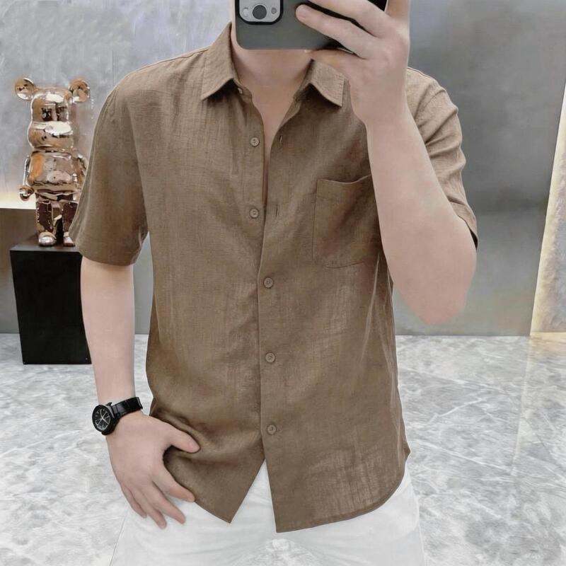 In Stock 2026 Summer New Casual Fashion Old Money Style Faux Linen Large Size Breathable Short-Sleeve Shirt for Men Summer