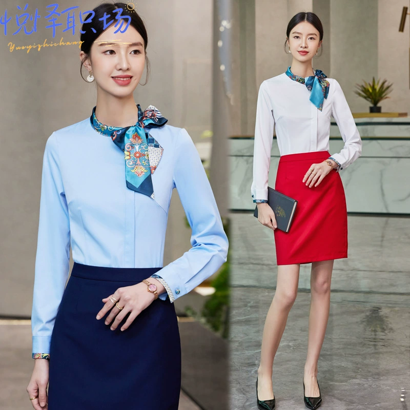 Стюардесса темперамент с длинным рукавом отель Кейтеринг обслуживающий Рабочий костюм стойка регистрации кассир профессиональный инструмент рубашка костюм