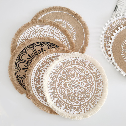 Nordic woven placemats, jute placemats, photography props, decorative mats, round tassel edge placemats, dining table mats, thermal insulation mats