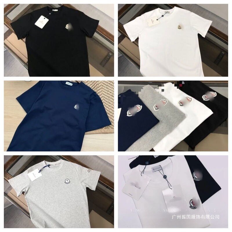 New Summer Original Label Moncler Short-Sleeve Shirt for Men and Women, Cotton Casual Embroidered Round-Neck Moncler Men's Shirt, Couple Style