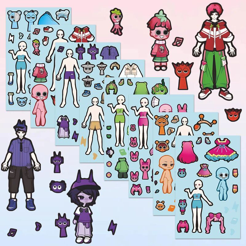特大24枚の新しいリズムボックススプリンキドレスアップステッカー子供用教育用ノーカット粘着ステッカー|undefined