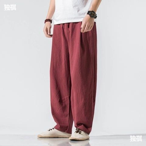 Monastic summer thin meditation pants, linen cool and loose Buddhist meditation pants, no leg binding, foot-closing pants