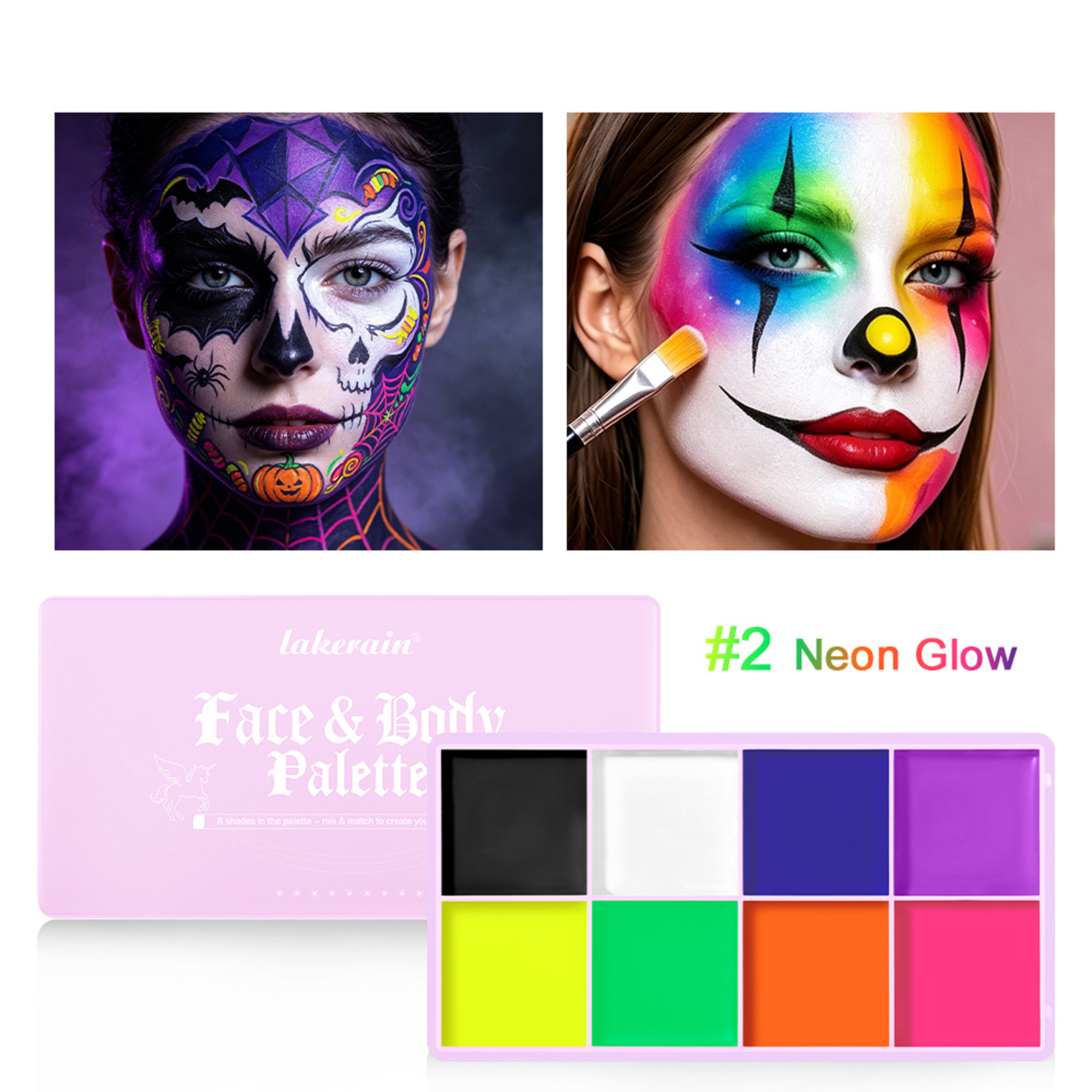 lakerain eight-color body makeup palette, face painting palette, Halloween DIY fluorescent face paint palette