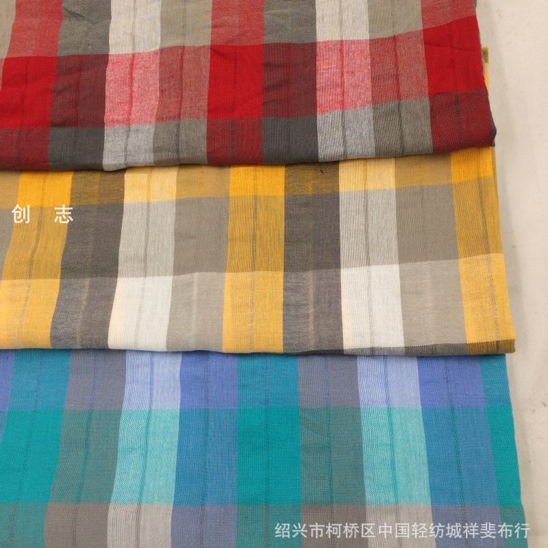 色织大格子泡泡布女装休闲服套装暗纹梭织绉布淘现货先染布织布厂