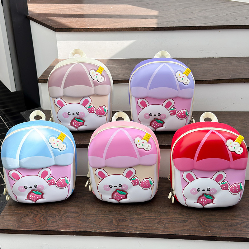 Caricatura lindo conejo, mochila para niños y niñas, taza de té de leche, mochila para bebés, nueva mochila para niños con cáscara de huevo