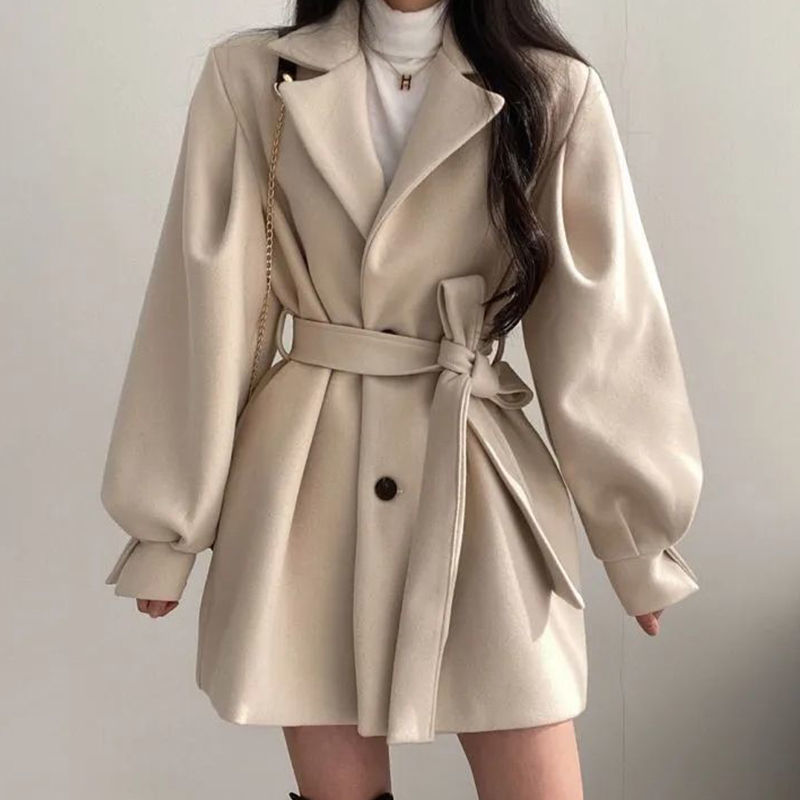 黑色毛呢外套女秋冬裝2025新款潮中長款韓版西裝領小個子呢子大衣