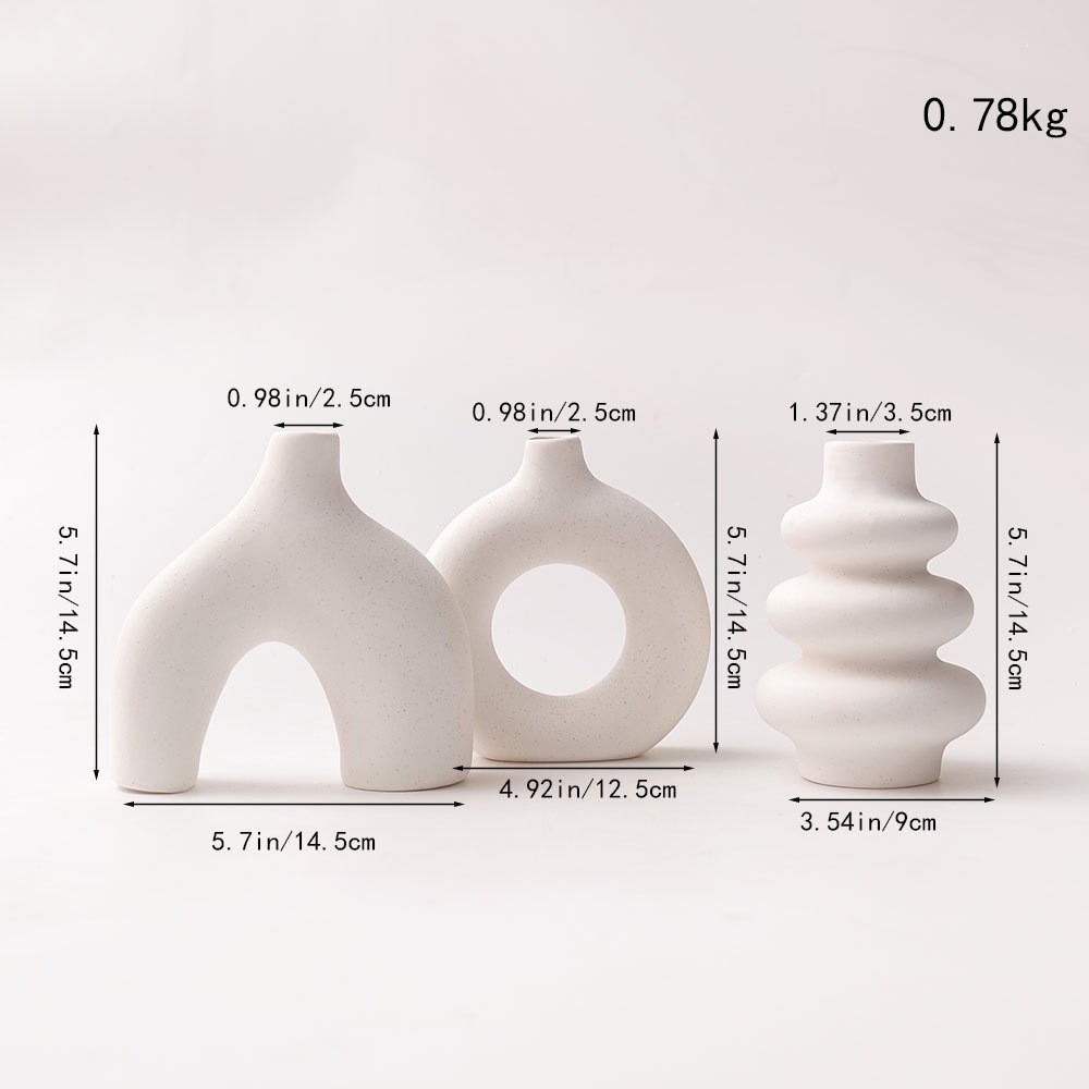Jarrones Decorativos de Cerámica, Juego de 3 Piezas, Porcelana Blanca, Diseño Geométrico, para Decoración del Hogar