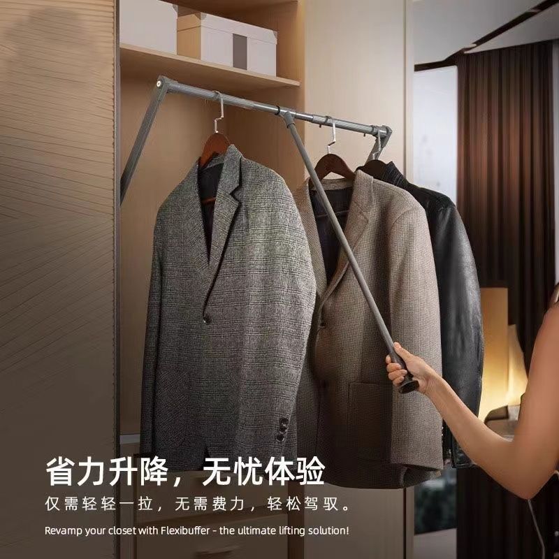 Lift-Up Clothes Hanger for Wardrobe, Pull-Down Clothes Rail, Wardrobe Hanger Rod, Adjustable Wardrobe Internal Hanging Rod