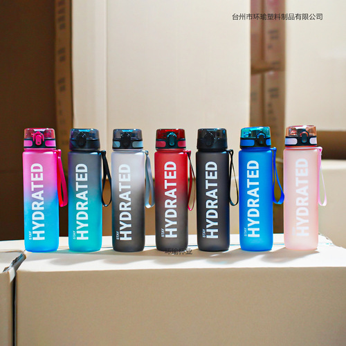 Sports water bottle 1000ml large capacity plastic cup anti-leak portable space cup with scale outdoor drinking cup
