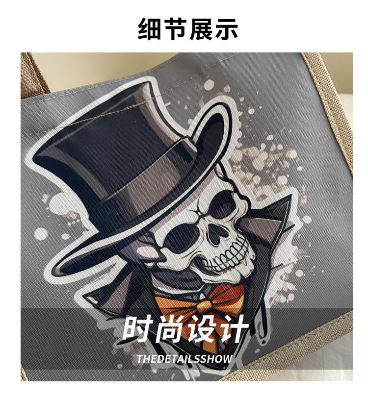 New fashionable skull canvas bag, women's large-capacity tote bag, single-shoulder bag for classes, 2024 fashionable tote bag Application Scenario