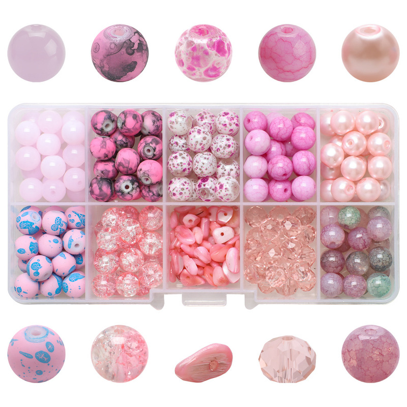 10 Grids Colors, Various Gravel Cracked Explosion Beads, Glass Crystal Loose Beads, Boxed DIY Bracelet Beading Material Package