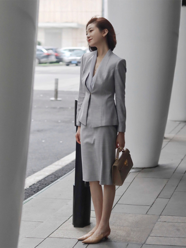 春秋新款高端职业通勤西装修身套裙主持人销售正装西服工作服套装|undefined