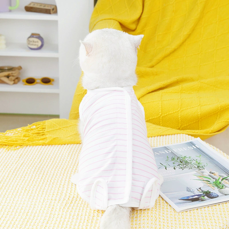 23 Весенне-летняя одежда для стерилизации кошек в полоску, Хирургическая Одежда для кошек, одежда для послеродового отъема, домашняя одежда с четырьмя ногами
