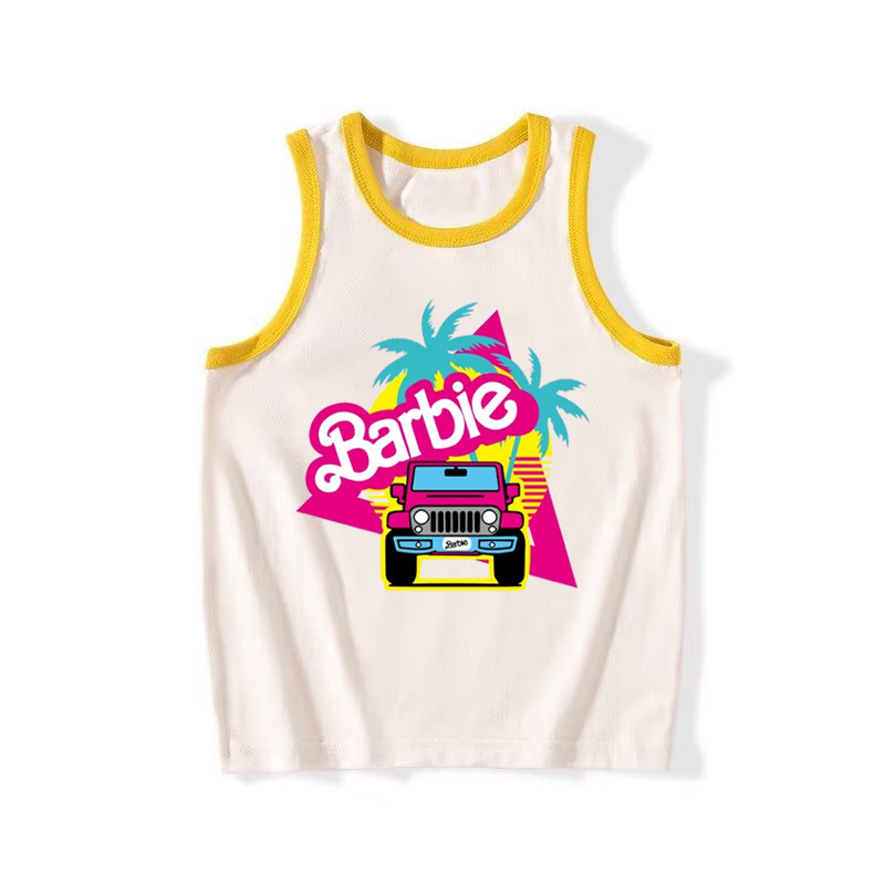 2024夏季新款 Barbie 芭比童裝100-160碼中大童無袖背心卡通印花