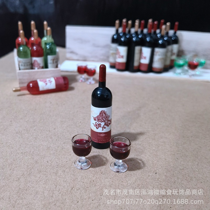Casa de muñecas pequeño paño casa de muñecas accesorios escena modelo miniatura comida y juego bar bodega decoración simulación botella de vino