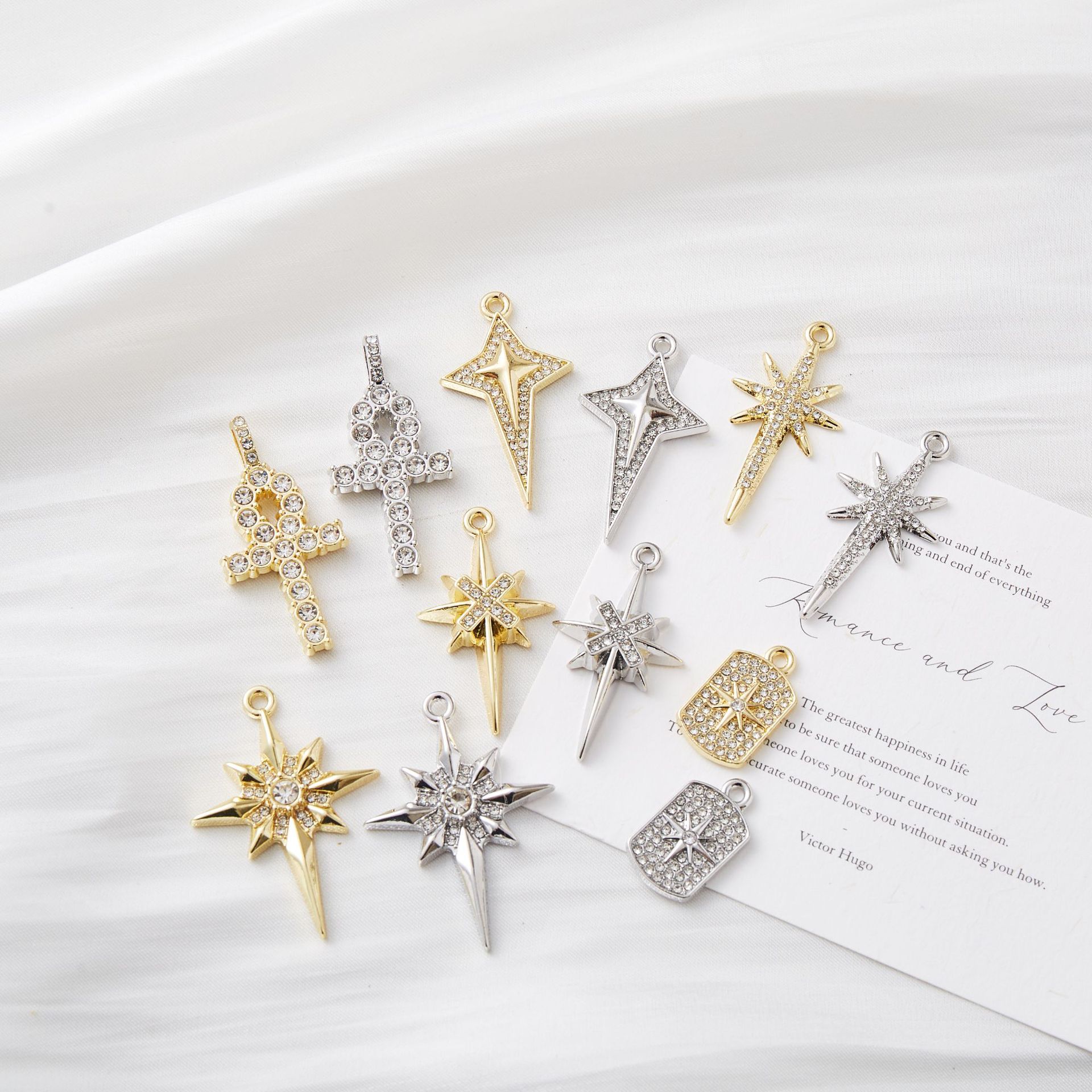 Hanging Plated Diamond Full Diamond Eight-Pointed Star Brand Hip-Hop Key Cross Star Jewelry Accessories DIY Necklace Pendant