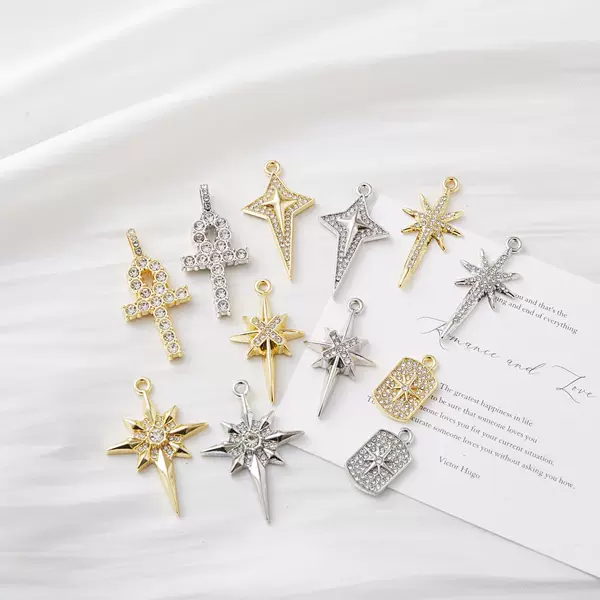 Hanging Plated Diamond Full Diamond Eight-Pointed Star Brand Hip-Hop Key Cross Star Jewelry Accessories DIY Necklace Pendant