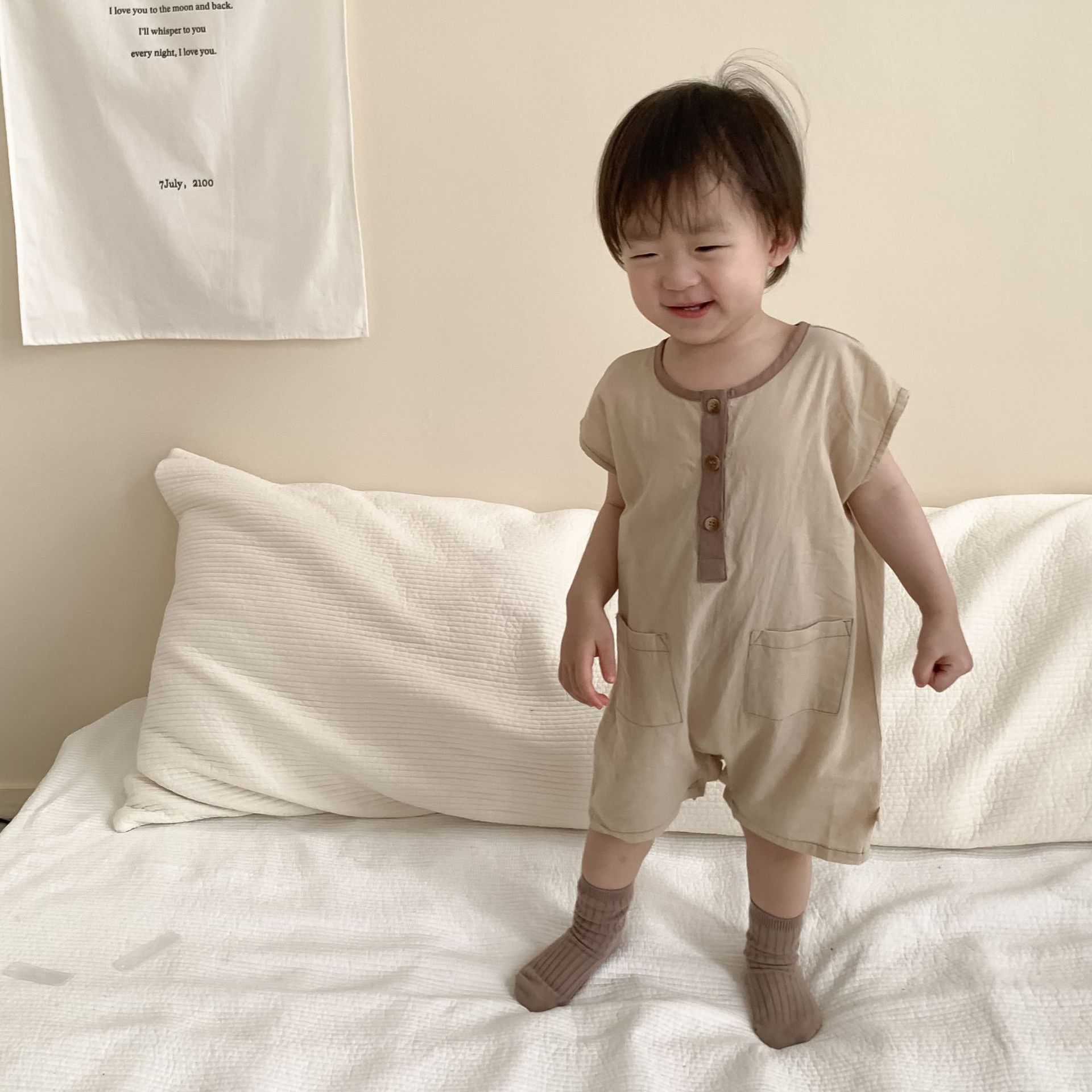 Ropa de verano para bebé, estilo coreano, ropa infantil delgada, novedad de verano 2026, mono con botones abiertos para bebé, ropa de verano para niño