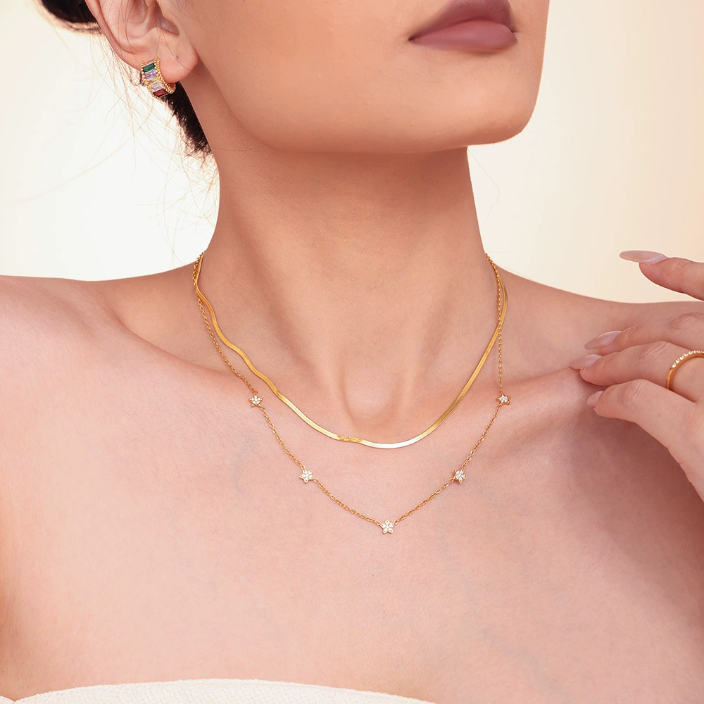 Xinyixin Jewelry CNC пентаграмма циркон небольшой бриллиант звезда зажим камень ожерелье титановая сталь позолота простая двойная цепь