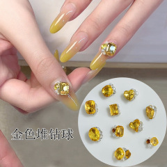金色堆钻球美甲饰品秋冬成品堆堆钻高品肥方八角显白美甲钻指甲钻