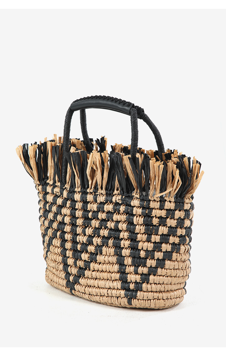 Women's Medium Straw Color Block Vacation Ethnic Style Weave Zipper Straw Bag display picture 3