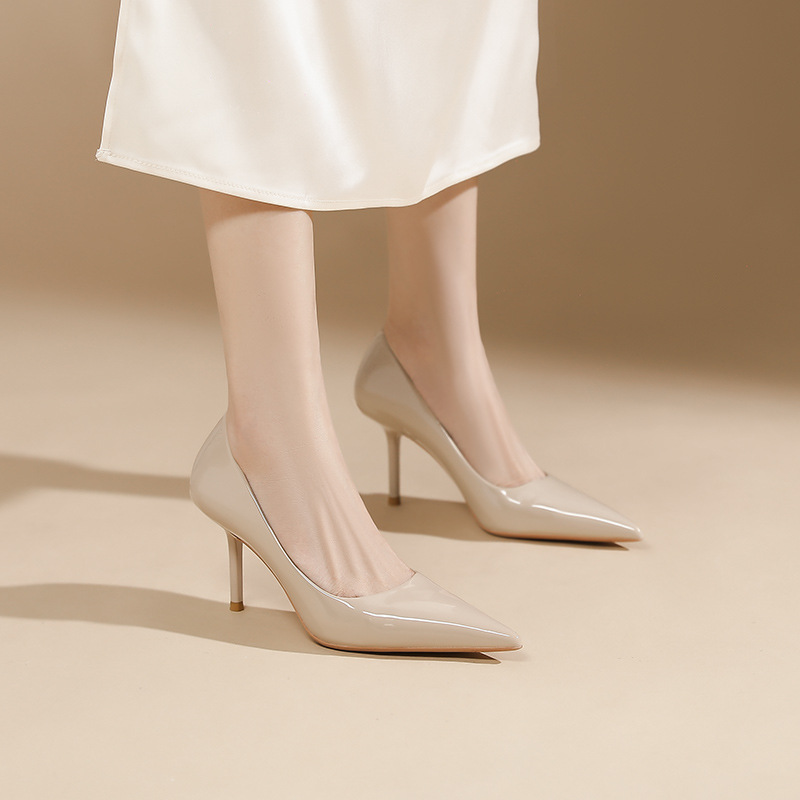 Giày cao gót nữ mũi nhọn phong cách Pháp, gót 5 cm — Đen-5CM