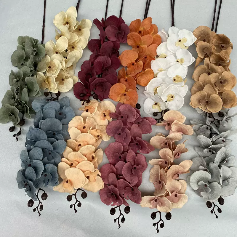 仿真花9头印纹大蝴蝶兰仿真绿植婚礼堂装饰花假花室内摆件