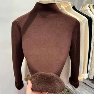 半高领一体绒毛衣女秋冬内搭加绒加厚水貂绒保暖上衣软糯打底衫女