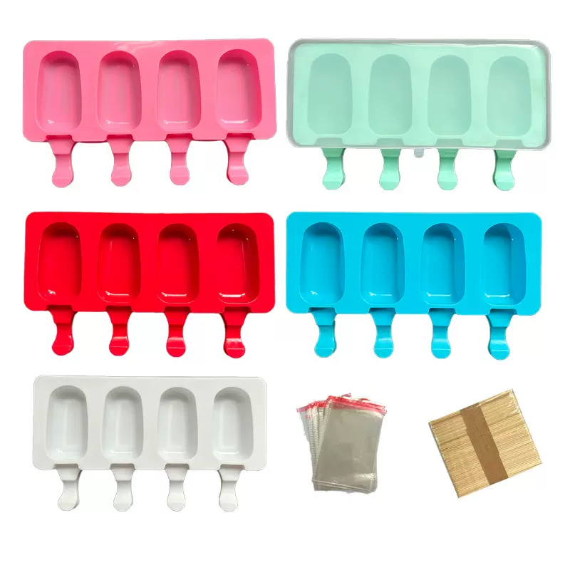 跨境现货 4连小号椭圆硅胶棒冰模家用布丁自制冰淇淋模带盖制品