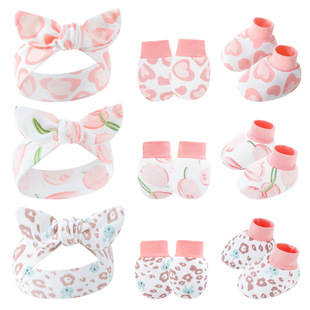 Foreign Trade European and American Cross-Border Newborn Anti-Scratch Gloves Baby Hairband Baby Cute Headband Girls and Kidsren Hair Accessories Set