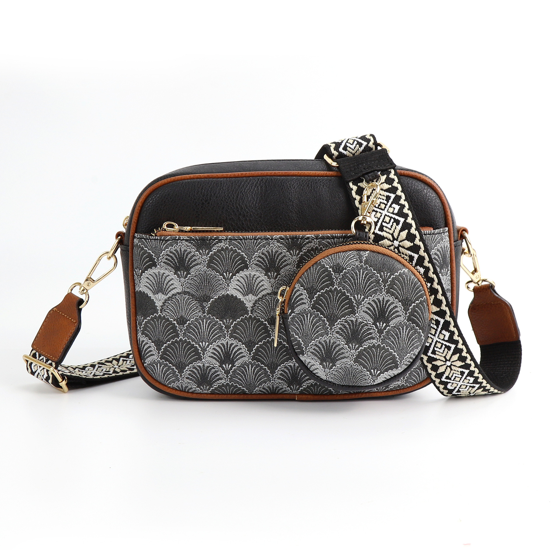 En stock Amazon Venta caliente acolchado bordado Plaid color a juego retro hombro bolsa cremallera hombro Correa mensajero bolsa cartera pequeña bolsa cuadrada