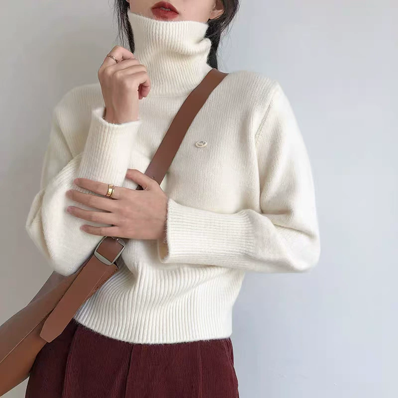 Свитер с высоким воротником женский осень и зима 2024 новый ретро корейский ленивый ветер премиум-класса расслабленный внутренний топ