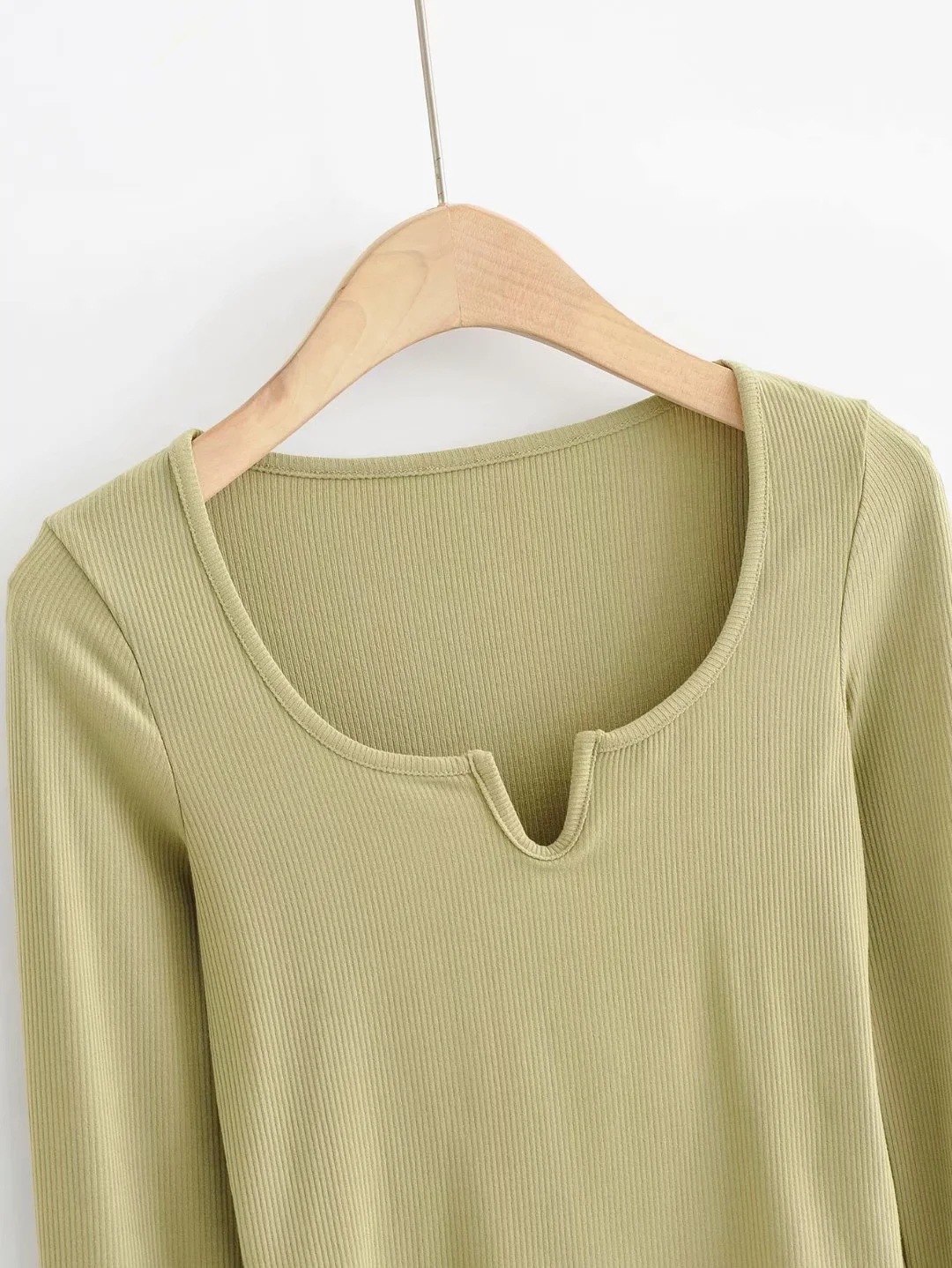 V-neck short solid color long-sleeved T-shirt  NSAC28195